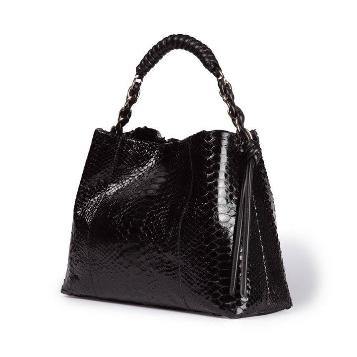 Roberta Gandolfi Amina Pitone large borsa a mano in pitone e finiture in pelle di vitello con manico tubolare fasciato e tracolla staccabile Novità