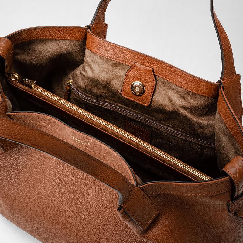 Serapian Tote bag secret piccola in pelle rugiada cuoio Vendite Flash