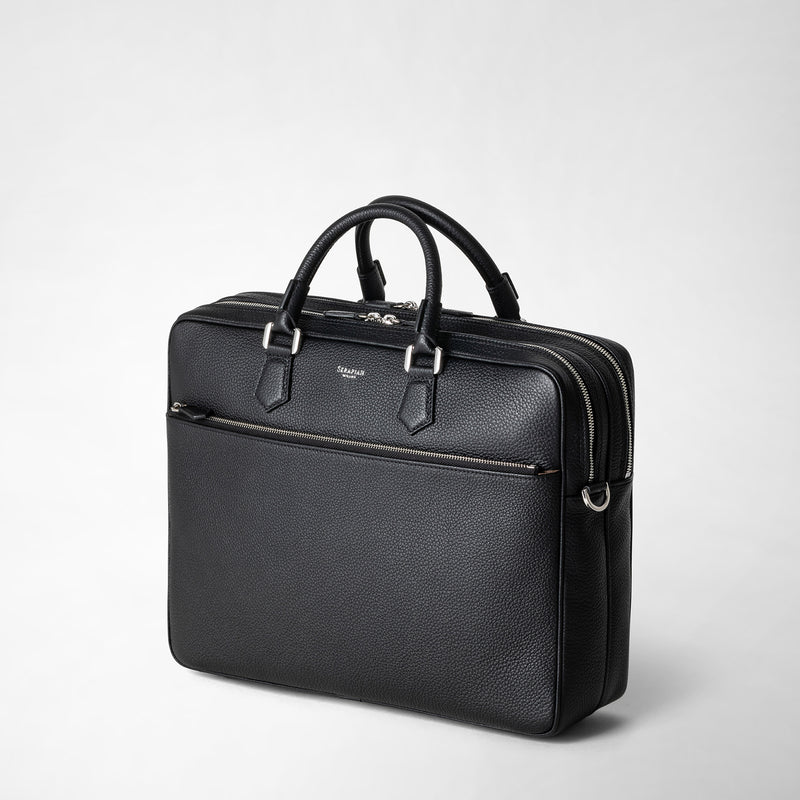 Serapian Borsa business grande in pelle cachemire nera Pezzi Unici