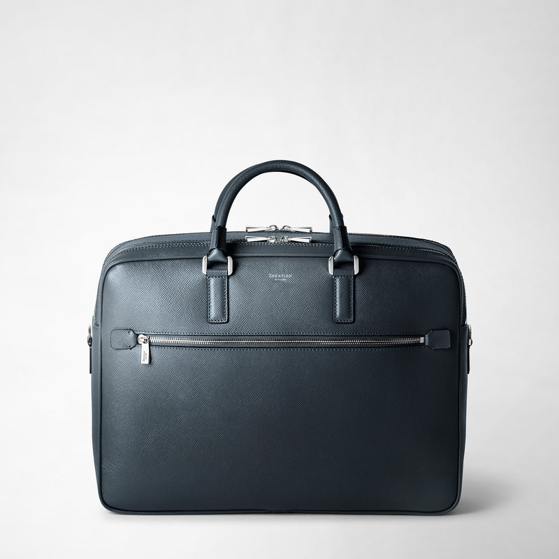 Serapian Borsa business doppio scomparto pelle evoluzione blu Consegna Veloce