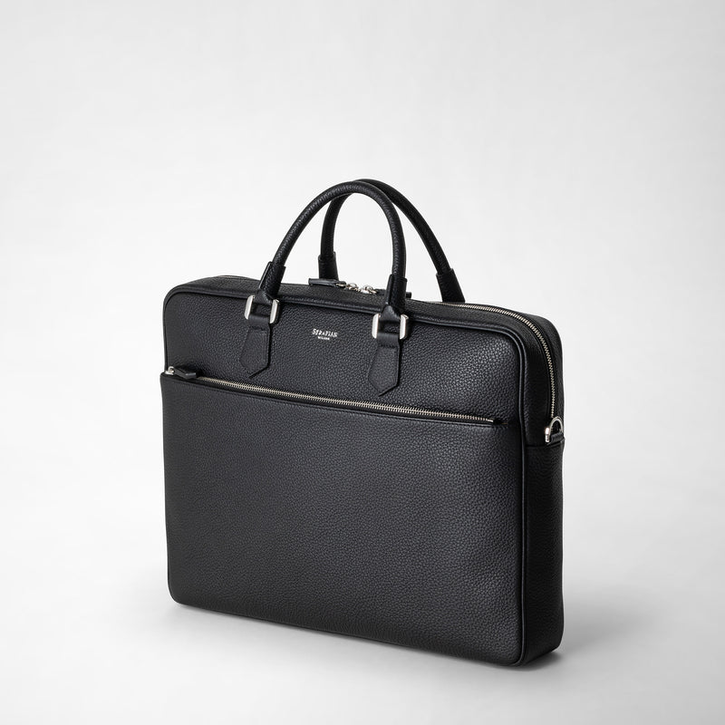 Serapian Borsa business slim in pelle cachemire nero Sottocosto