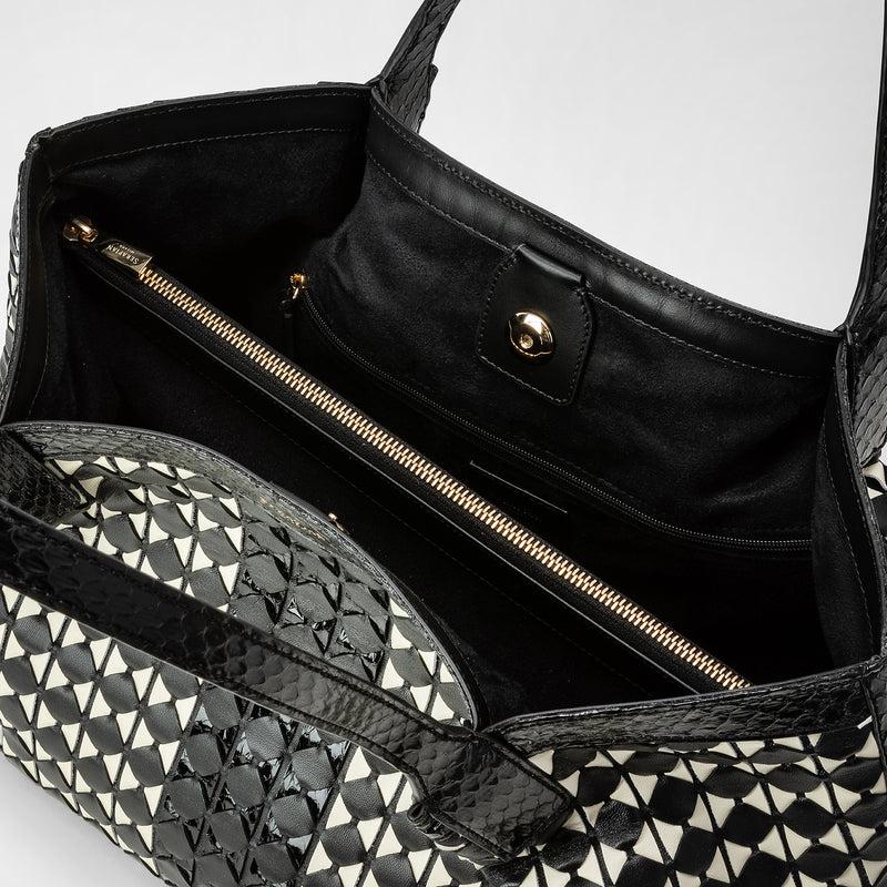 Serapian Small secret tote bag mosaico elaphe black- off white Saldi Di Fabbrica