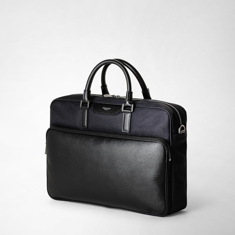 Serapian Briefcase recycled twill in evoluzione eclipse black In Linea