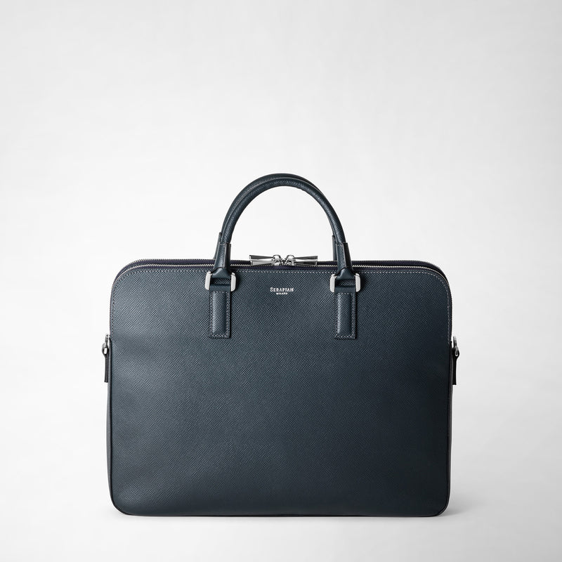 Serapian Borsa business slim doppia zip pelle evoluzione blu Qualità