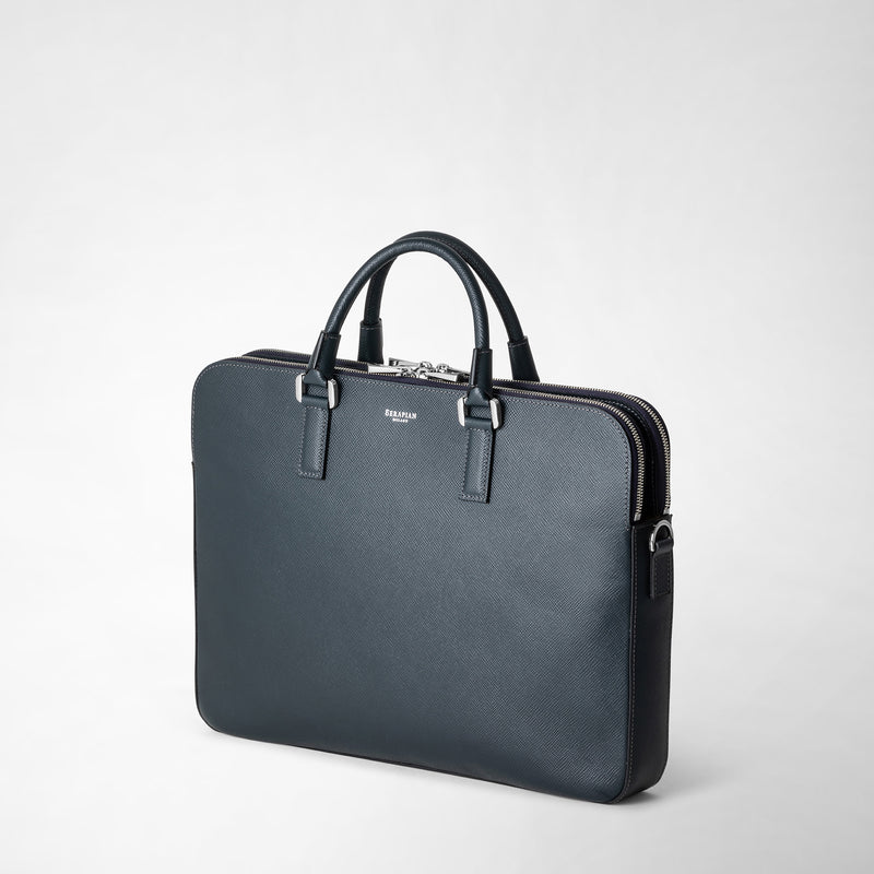 Serapian Borsa business slim doppia zip pelle evoluzione blu Qualità