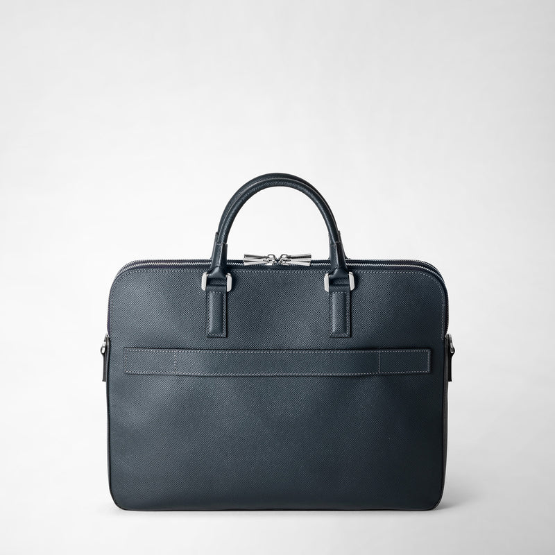Serapian Borsa business slim doppia zip pelle evoluzione blu Qualità