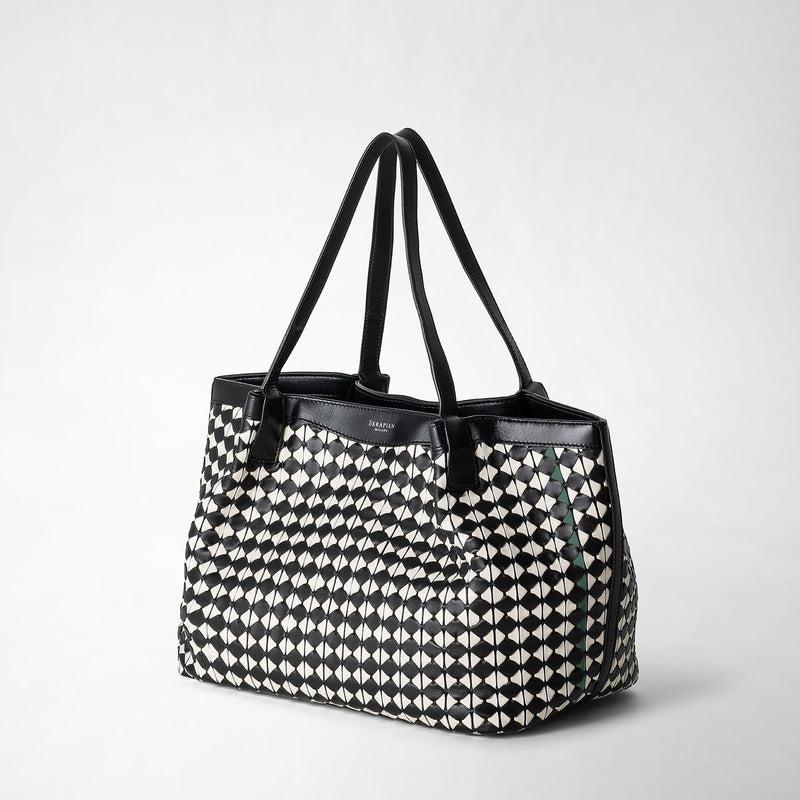 Serapian Tote bag secret piccola in mosaico nero-panna Acquista Ora
