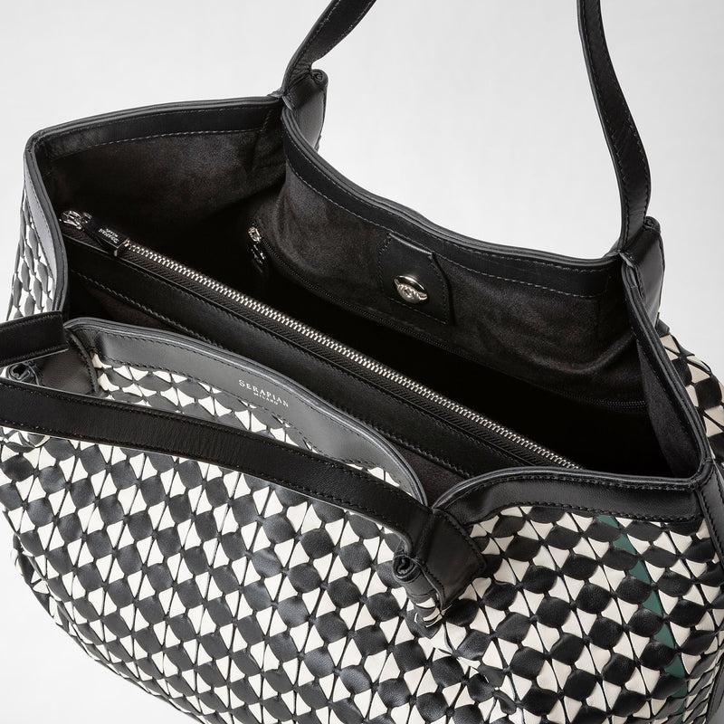 Serapian Tote bag secret piccola in mosaico nero-panna Acquista Ora