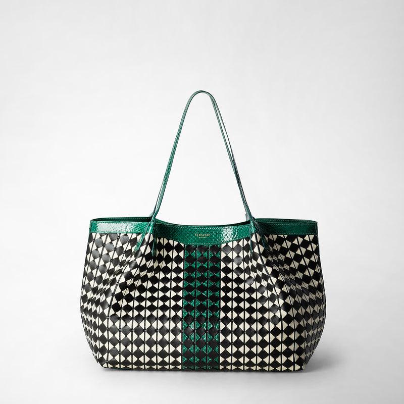 Serapian Small secret tote bag mosaico elaphe black-emerald Sconto