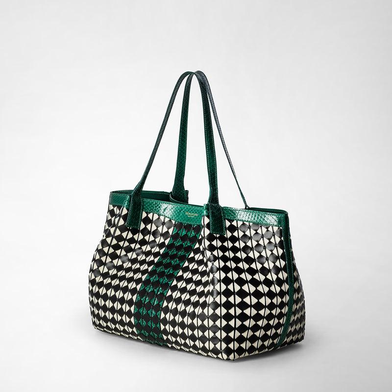 Serapian Small secret tote bag mosaico elaphe black-emerald Sconto