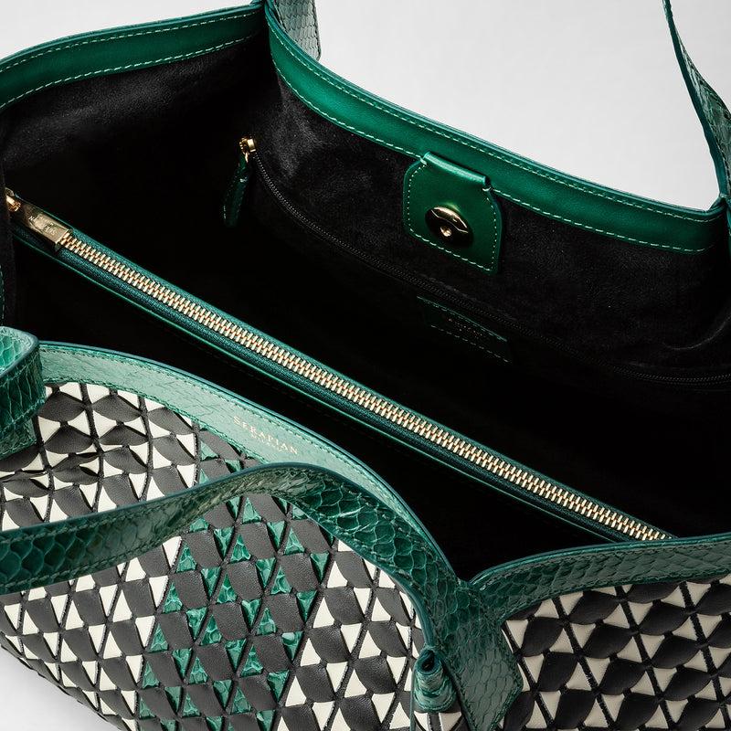 Serapian Small secret tote bag mosaico elaphe black-emerald Sconto