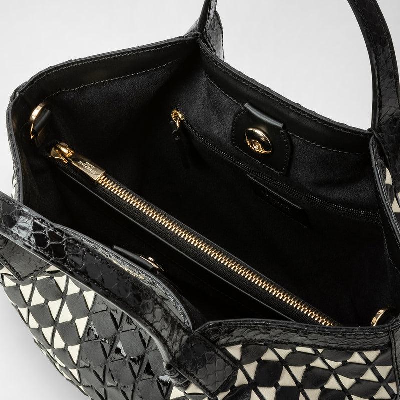 Serapian Mini secret bag mosaico elaphe black and off white Outlet