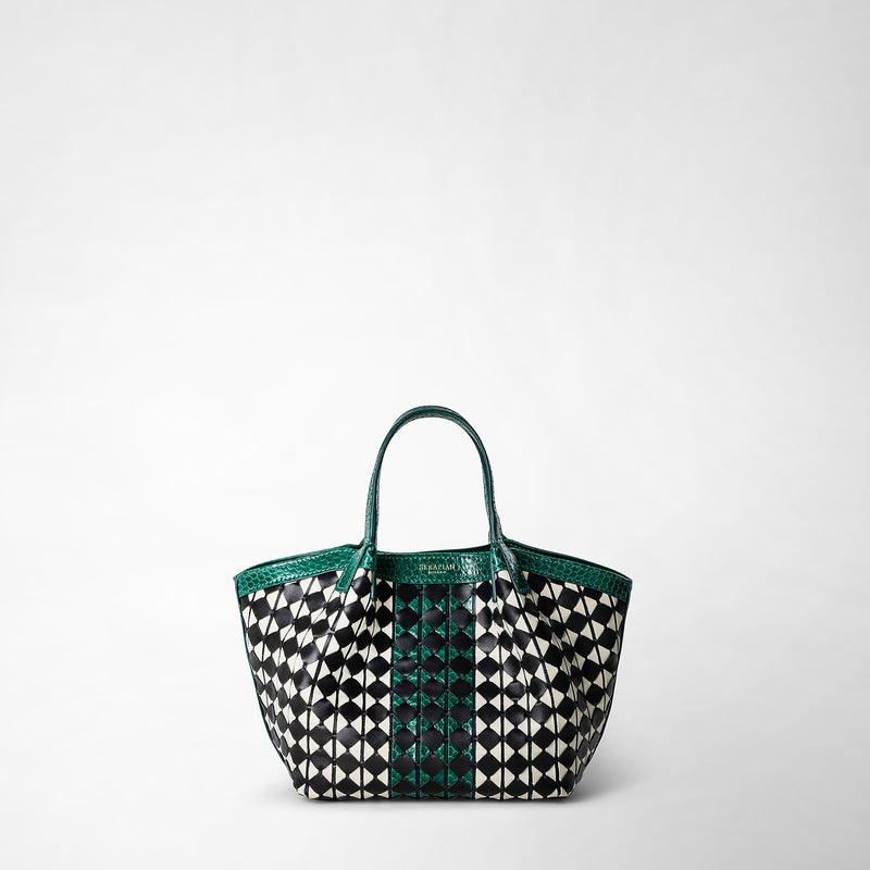 Serapian Mini secret bag mosaico elaphe black-white-emerald In Linea