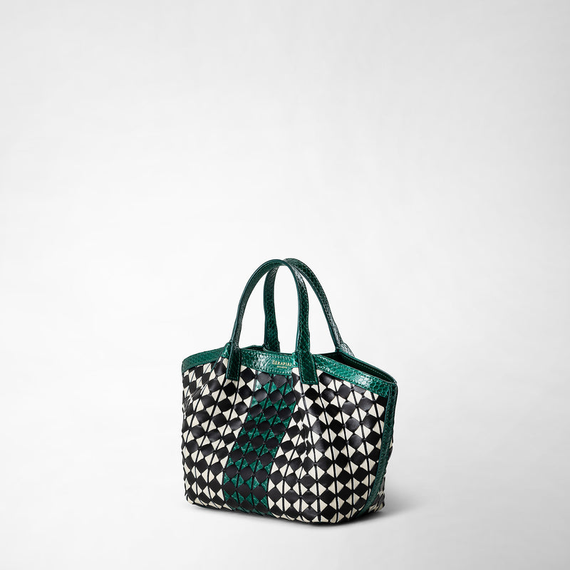 Serapian Mini secret bag mosaico elaphe black-white-emerald In Linea