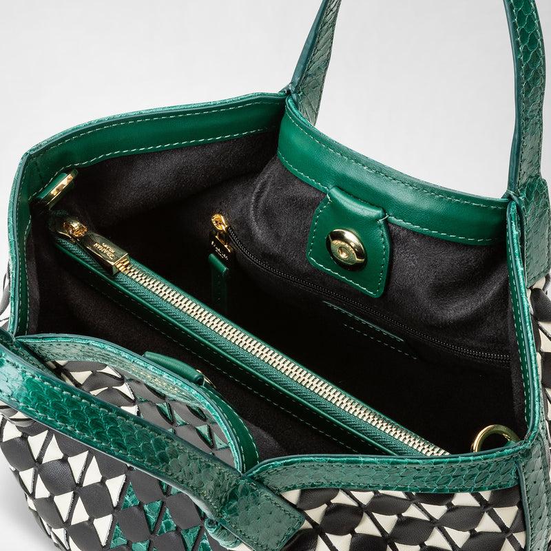 Serapian Mini secret bag mosaico elaphe black-white-emerald In Linea