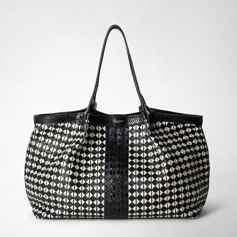 Serapian Secret tote bag in mosaico and elaphe black off-white Promozione