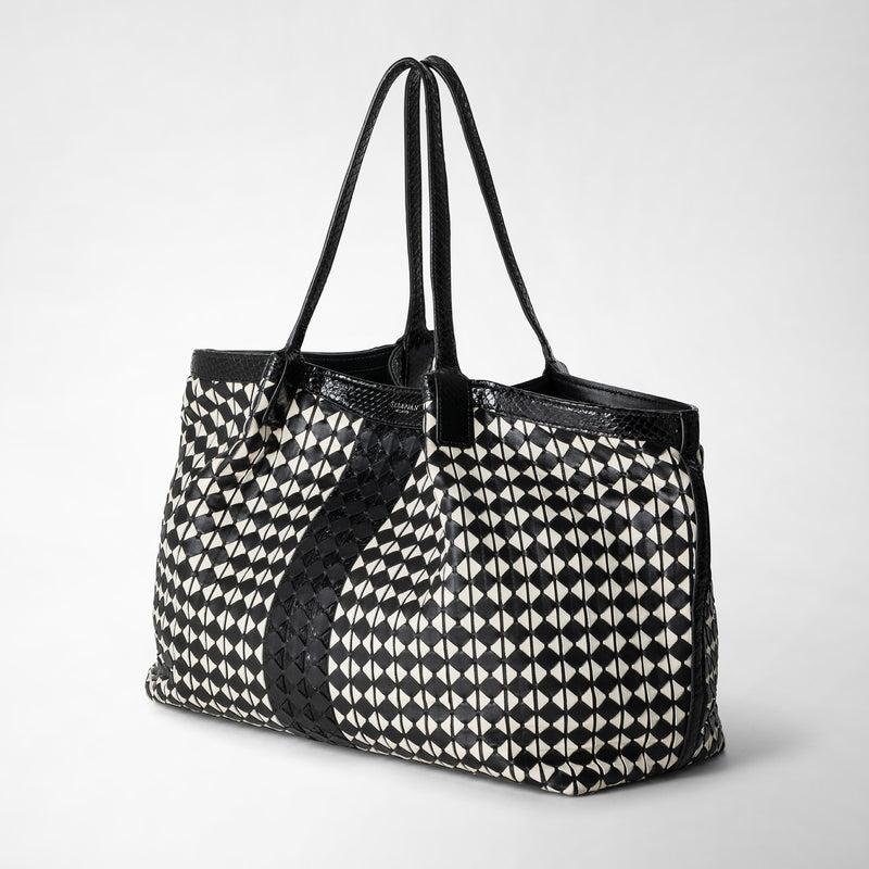 Serapian Secret tote bag in mosaico and elaphe black off-white Promozione