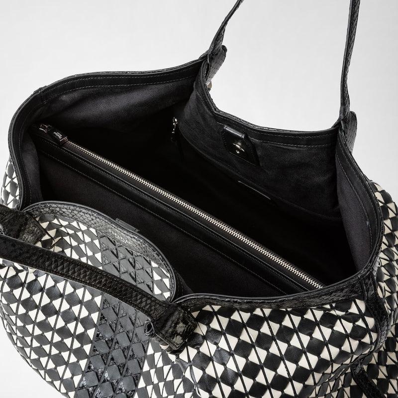 Serapian Secret tote bag in mosaico and elaphe black off-white Promozione