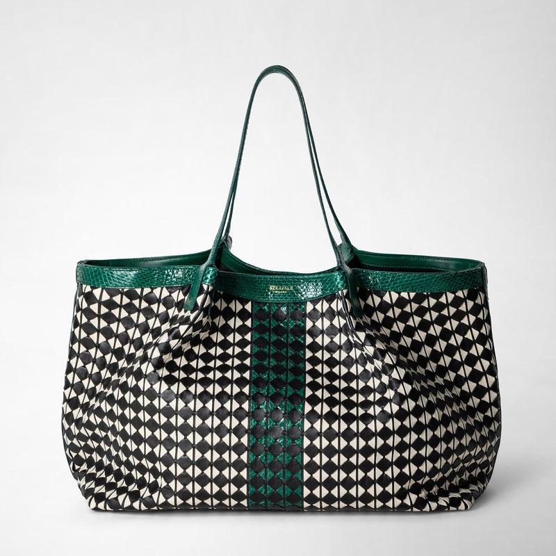 Serapian Secret tote bag mosaico elaphe black-white-emerald Spedizione Gratuita