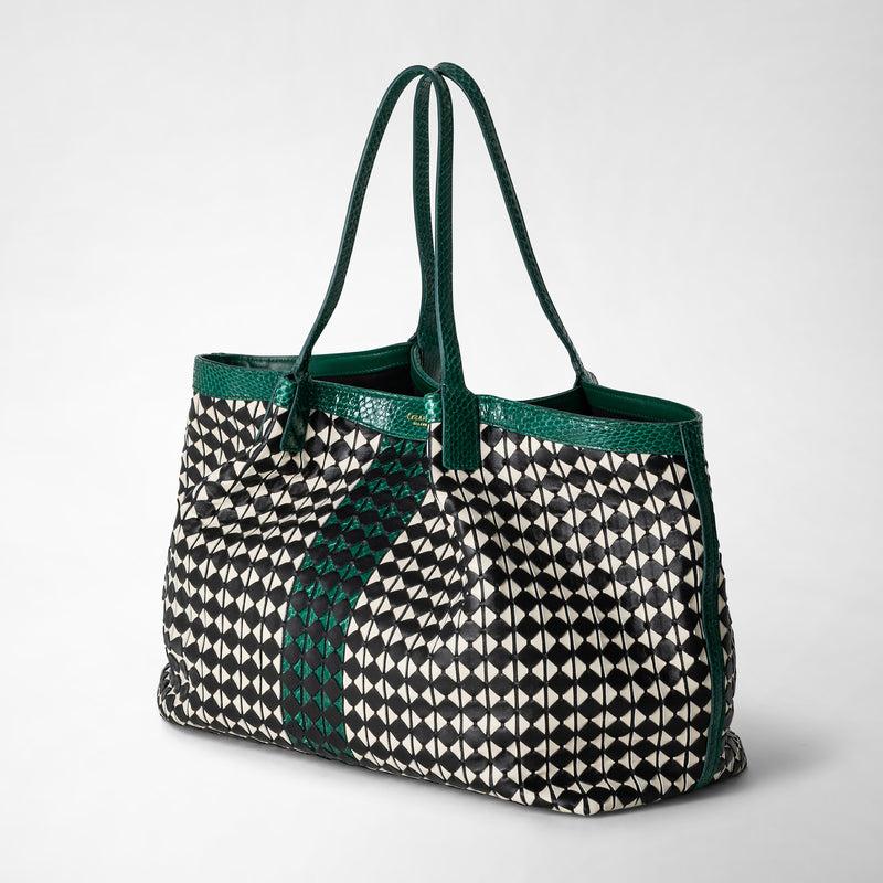 Serapian Secret tote bag mosaico elaphe black-white-emerald Spedizione Gratuita