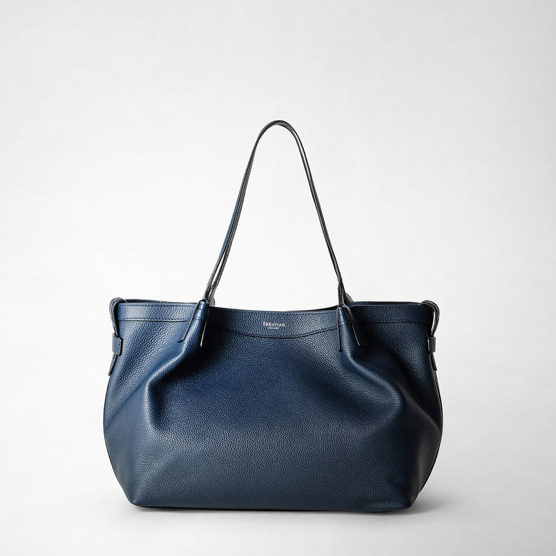Serapian Tote bag secret piccola in pelle rugiada blu navy Consegna Veloce