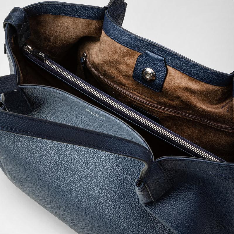 Serapian Tote bag secret piccola in pelle rugiada blu navy Consegna Veloce