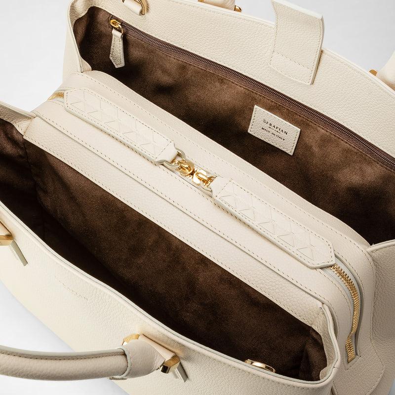 Serapian Borsa a mano luna in pelle rugiada crema Vendita