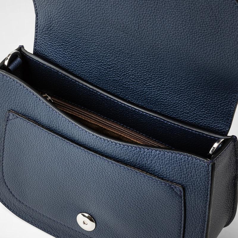Serapian Borsa luna crossbody in pelle rugiada blue navy Promozione Limitata
