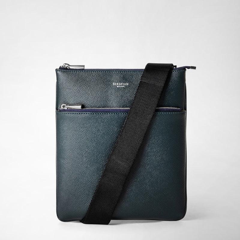 Serapian Tracolla piatta in pelle evoluzione blu navy Presa