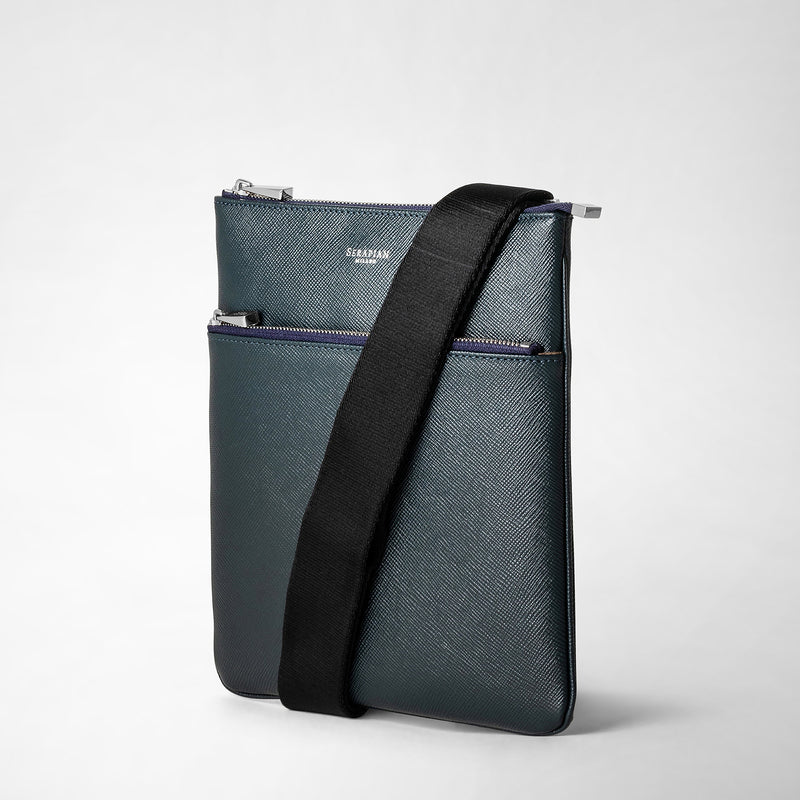 Serapian Tracolla piatta in pelle evoluzione blu navy Presa