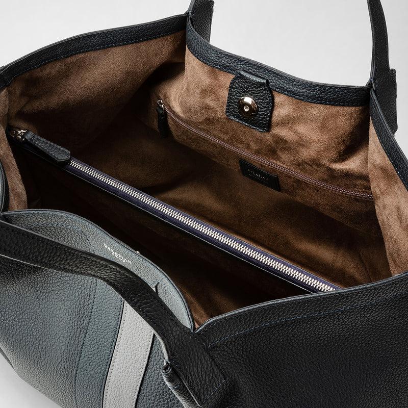 Serapian Borsa secret tote in pelle cachemire blu navy-asfalto Economico