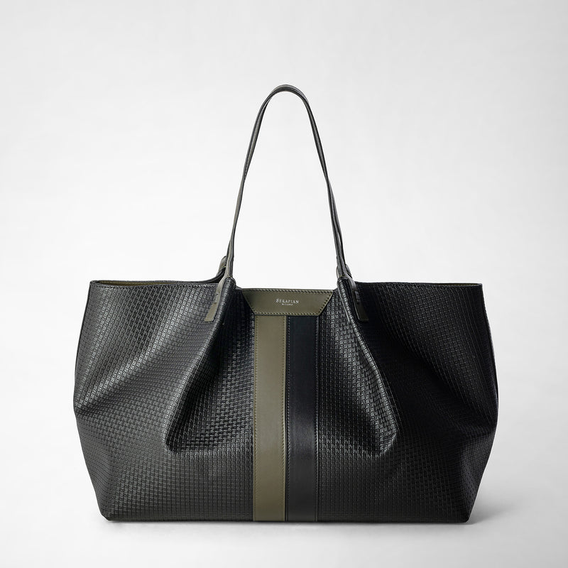 Serapian Secret tote bag in stepan eclipse black moss green Vendita Economica