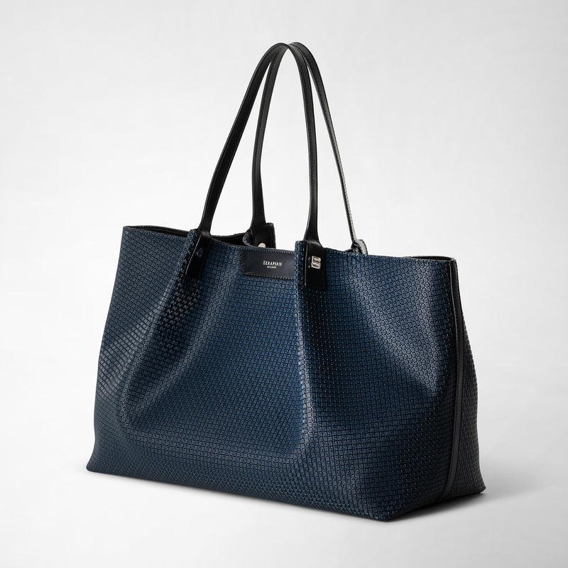 Serapian Tote bag secret in stepan blu oceano-nero Saldi Di Fabbrica