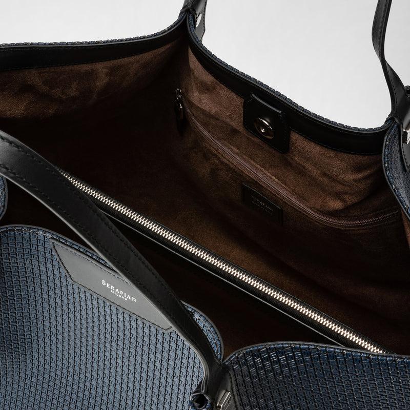 Serapian Tote bag secret in stepan blu oceano-nero Saldi Di Fabbrica