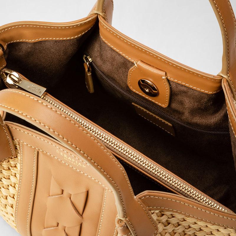 Serapian BORSA SECRET MINI IN RAFIA E PELLE SETA Spedizione Gratuita