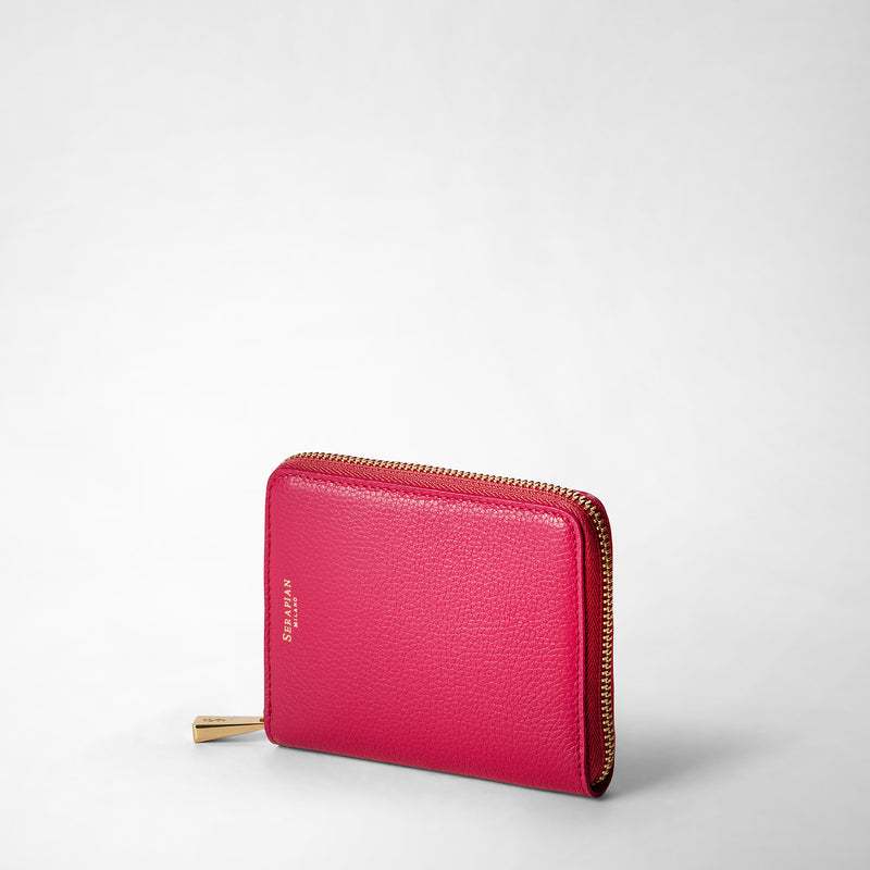 Serapian Mini zip around wallet in rugiada leather petal Sottocosto