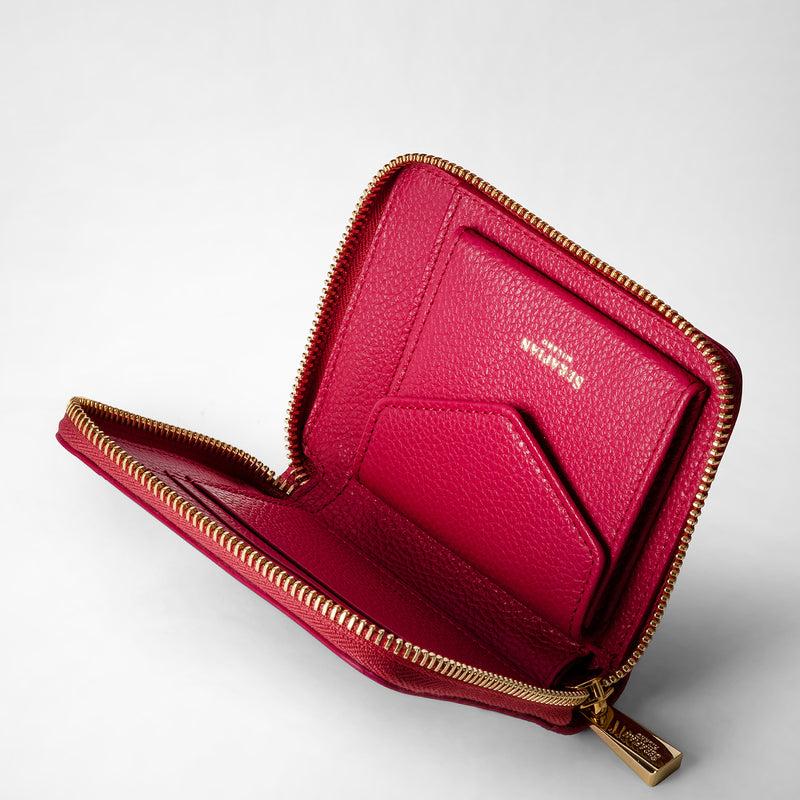 Serapian Mini zip around wallet in rugiada leather petal Sottocosto