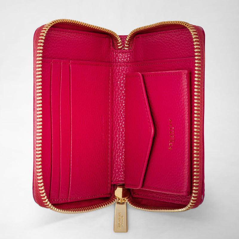 Serapian Mini zip around wallet in rugiada leather petal Sottocosto