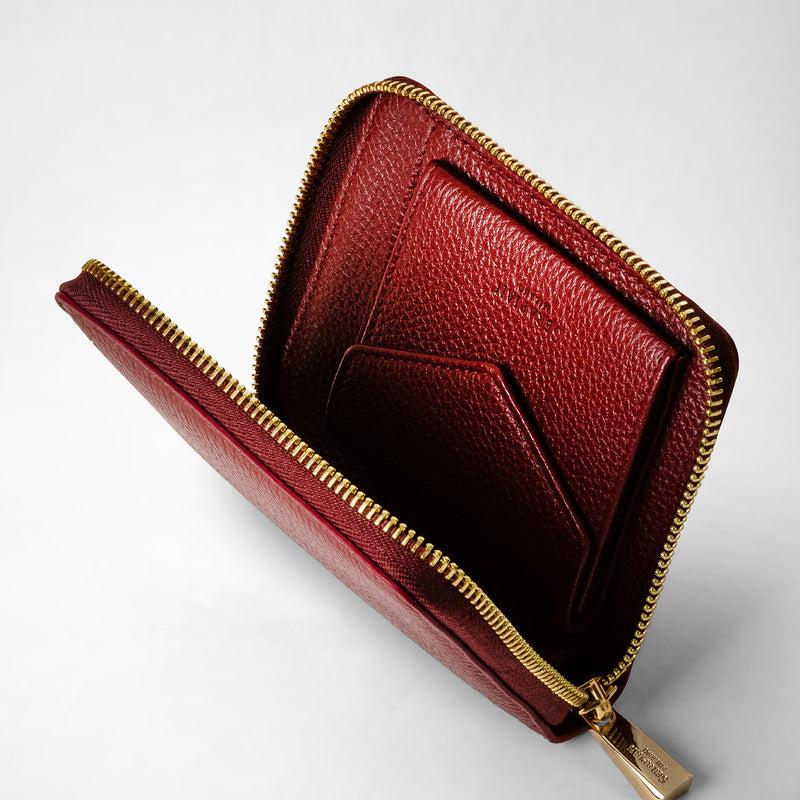 Serapian Portafoglio mini con zip in pelle rugiada burgundy Novità