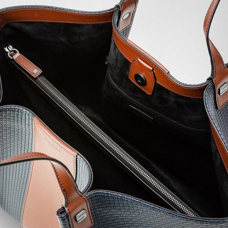 Serapian Borsa shopping secret stepan 72 blu oceano-cuoio Economico