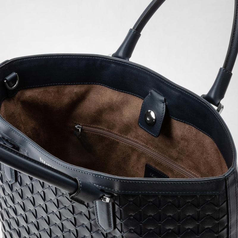 Serapian Vertical tote bag in mosaico navy blue Vendita Calda