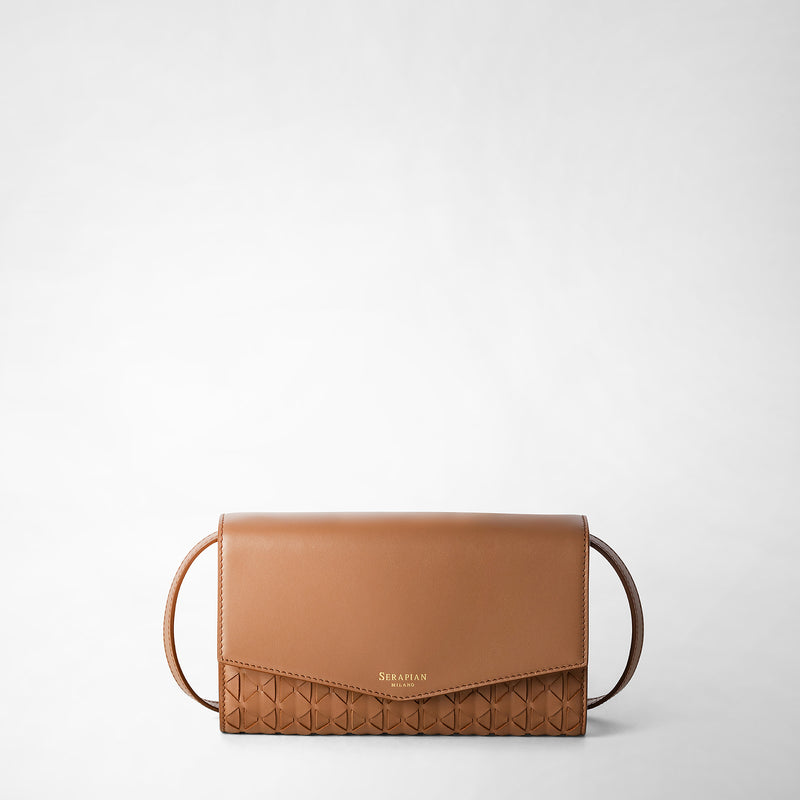 Serapian Clutch with shoulder strap in mosaico tan Nuovo