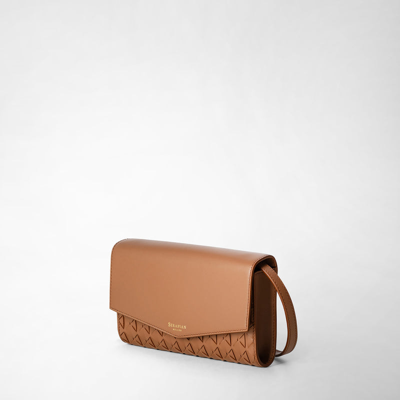 Serapian Clutch with shoulder strap in mosaico tan Nuovo