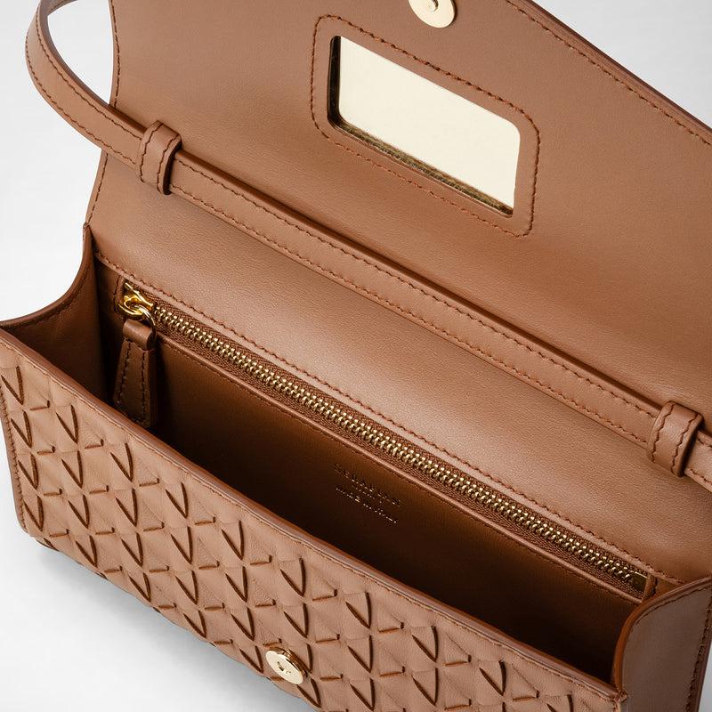 Serapian Clutch with shoulder strap in mosaico tan Nuovo