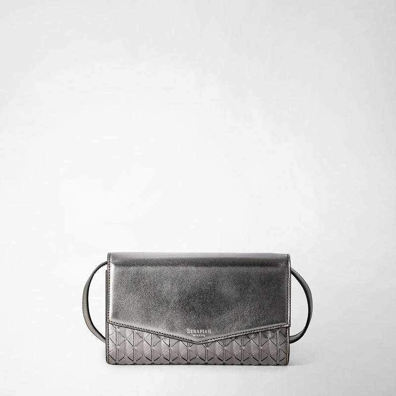 Serapian Clutch with shoulder strap in mosaico ruthenium Qualità