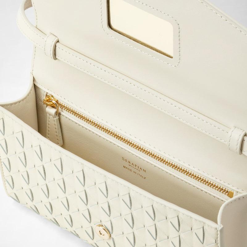 Serapian Clutch con tracolla in mosaico panna Vendita