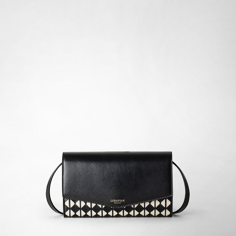 Serapian Clutch con tracolla in mosaico nero-panna Soddisfazione Garantita