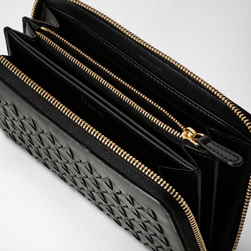 Serapian Portafoglio con zip in mosaico nero In Saldo