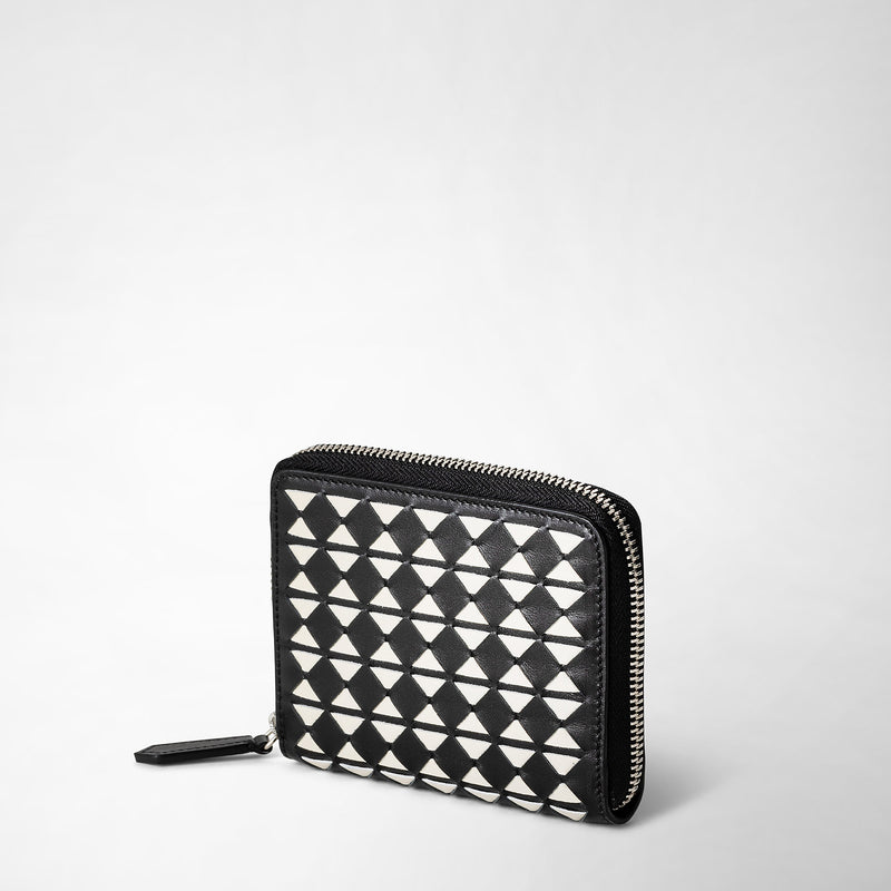 Serapian Portafoglio mini con zip in mosaico nero-panna Negozi Online