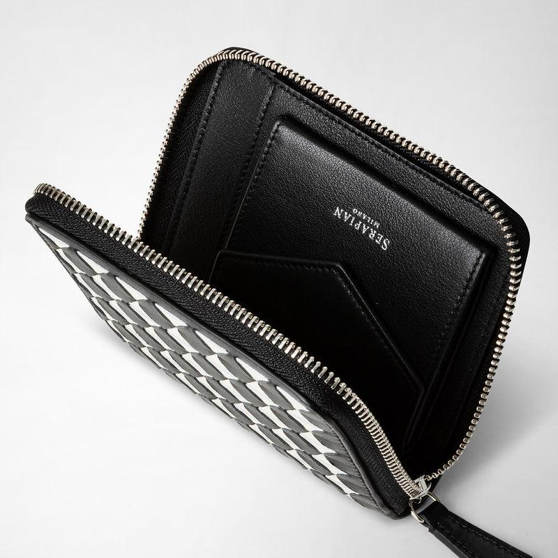 Serapian Portafoglio mini con zip in mosaico nero-panna Negozi Online